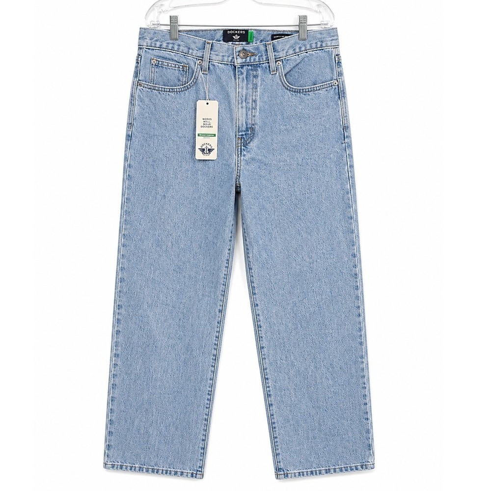 Dockers Womens Mid Rise Relaxed Straight Leg Jeans Light Wash Blue A64720005 25